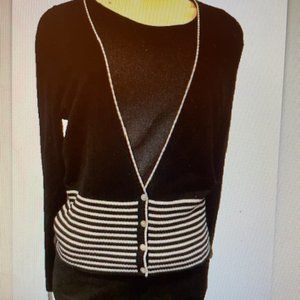 ALFANI WOMEN SILK CARDIGAN size M or L or XL WITH WHITE METALLIC STRIPES